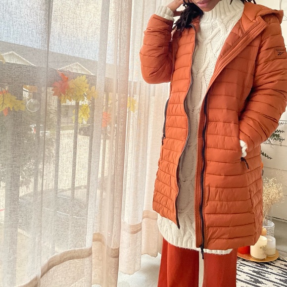 Reebok Orange Puffer Hooded Coat Size Large - Picture 4 of 11